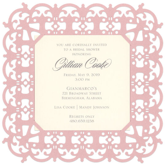 Pink Blush Filigree Die-cut Frame Invitations